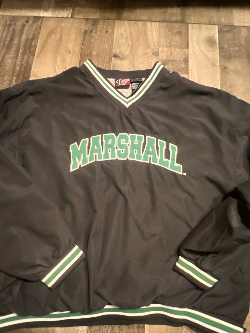 Marshall Black Pullover Windbreaker with Green and White Trim
